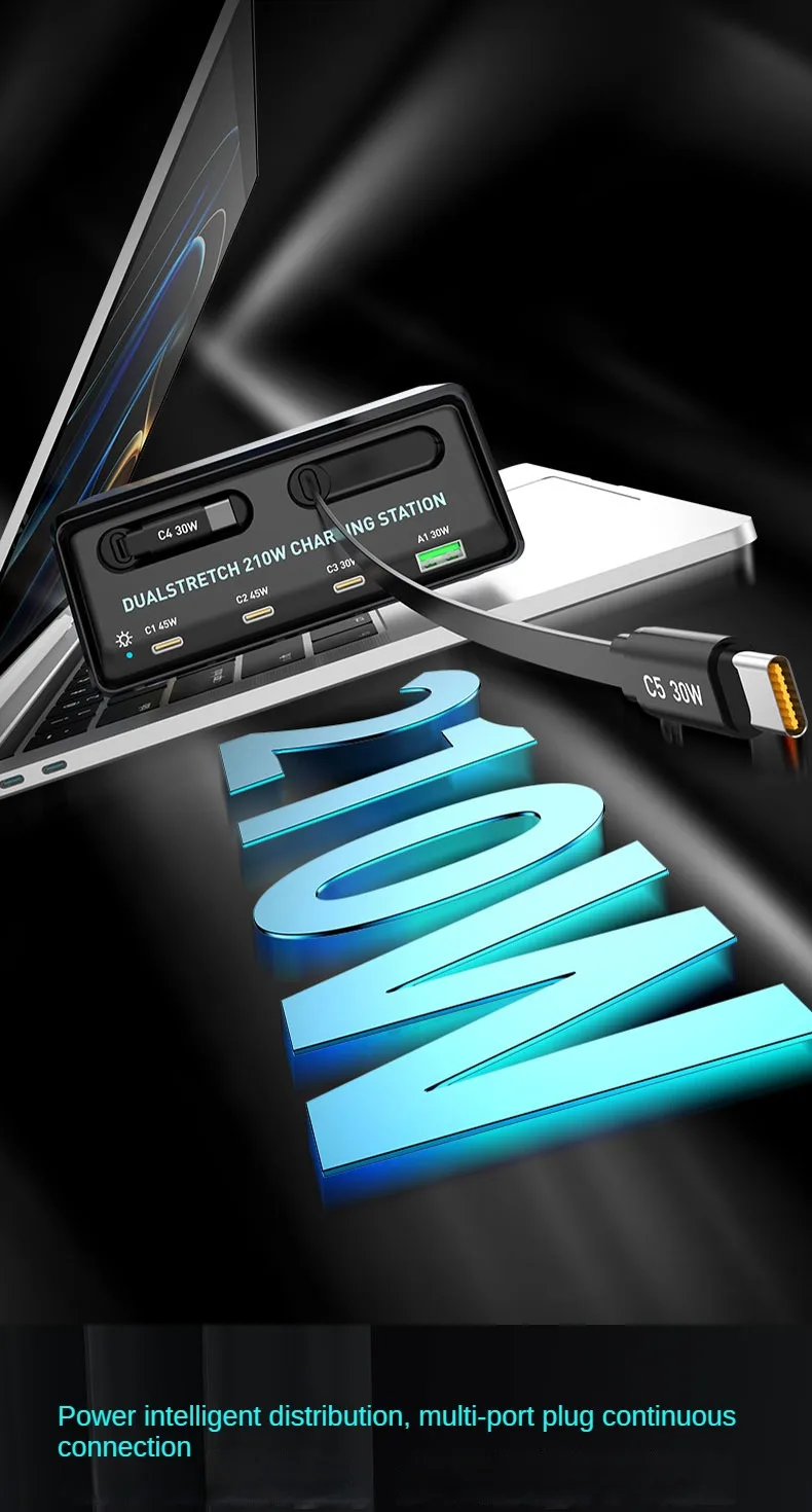 Dualstretch 6-in-1 Charging Station with Retractable Cables 210W Power Hub for… - Image 16