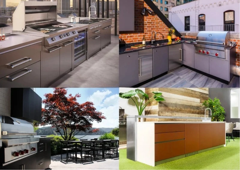 Outdoor Kitchen with Roof Cover Weather-Resistant BBQ Cabinet Set Stainless Steel Garden Kitchen Island with Grill Station - Image 21