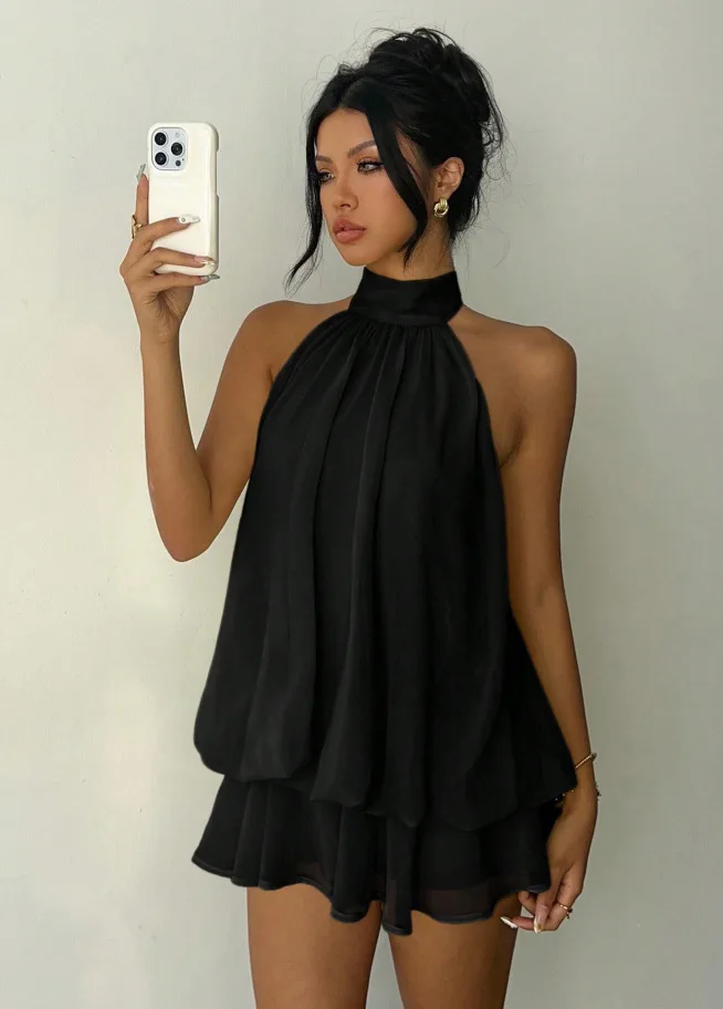 Women's Vacation Slim Fit Fashion Sexy Backless Halter Tie Waist Versatile Solid… - Image 7