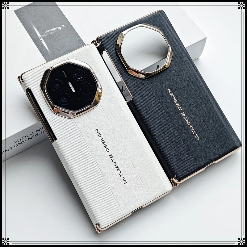 For Huawei Mate XT XTS Case Luxury PU Leather Dual Central Axis Electroplated Texture Anti-Fingerprint Non-Slip Protection Cover