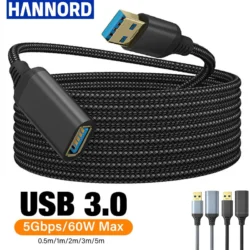 Hannord Nylon Braided USB 3.0 Male-To-Female High Speed Data Cable 1/2/3/5m For PC…