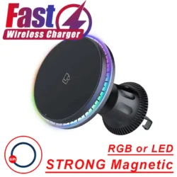 Magnetic Car Wireless Charger RGB For iPhone12 13 14 15 16 17 Pro Max Macsafe Car…