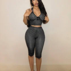 Millennial Hot Girl Polka Dot Slim-Fit Set: Halter Neck Backless Crop Top and…