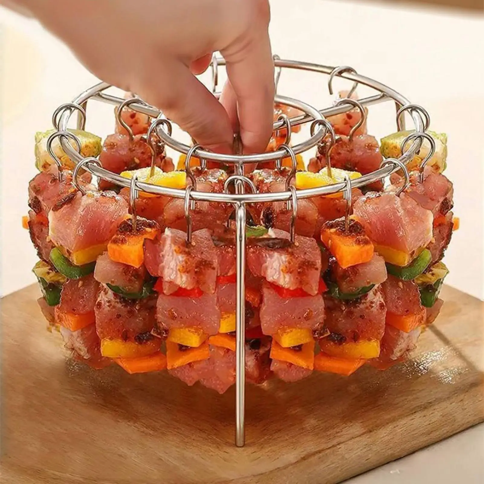 Portable Stainless Steel Air Fryer Grill Round with Grilled Skewers Hanging… - Image 20
