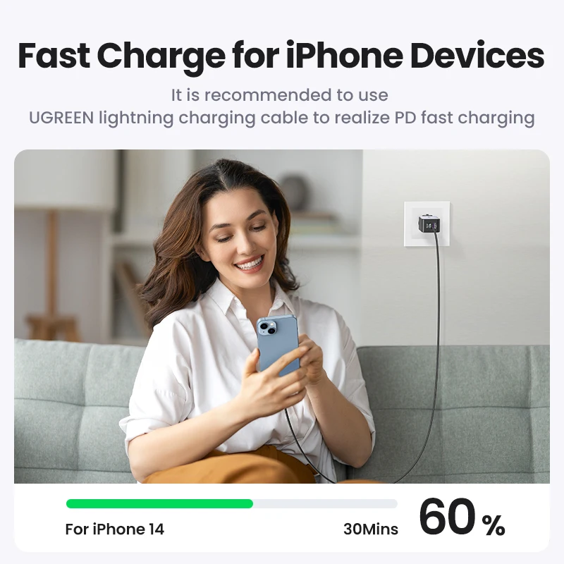 UGREEN 65W GaN Charger Quick Charge 4.0 3.0 Type C PD USB Charger for iPhone 14 13… - Image 4