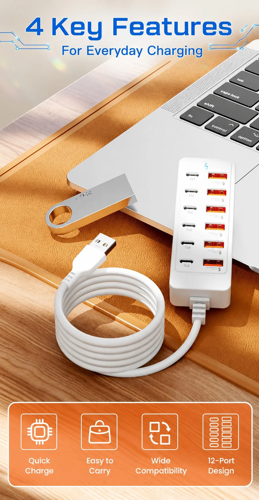 12-Port USB Charger 6 USB-A 6 USB-C Desktop Charging Station Fast Charger Multi… - Image 9