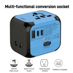 Portable Universal Travel Adapter 176N Lightweight All in One International Plug…