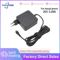 65W USB-C Laptop Charger Universal Type-C Adapter 20V 3.25A with EU/US Plug for…
