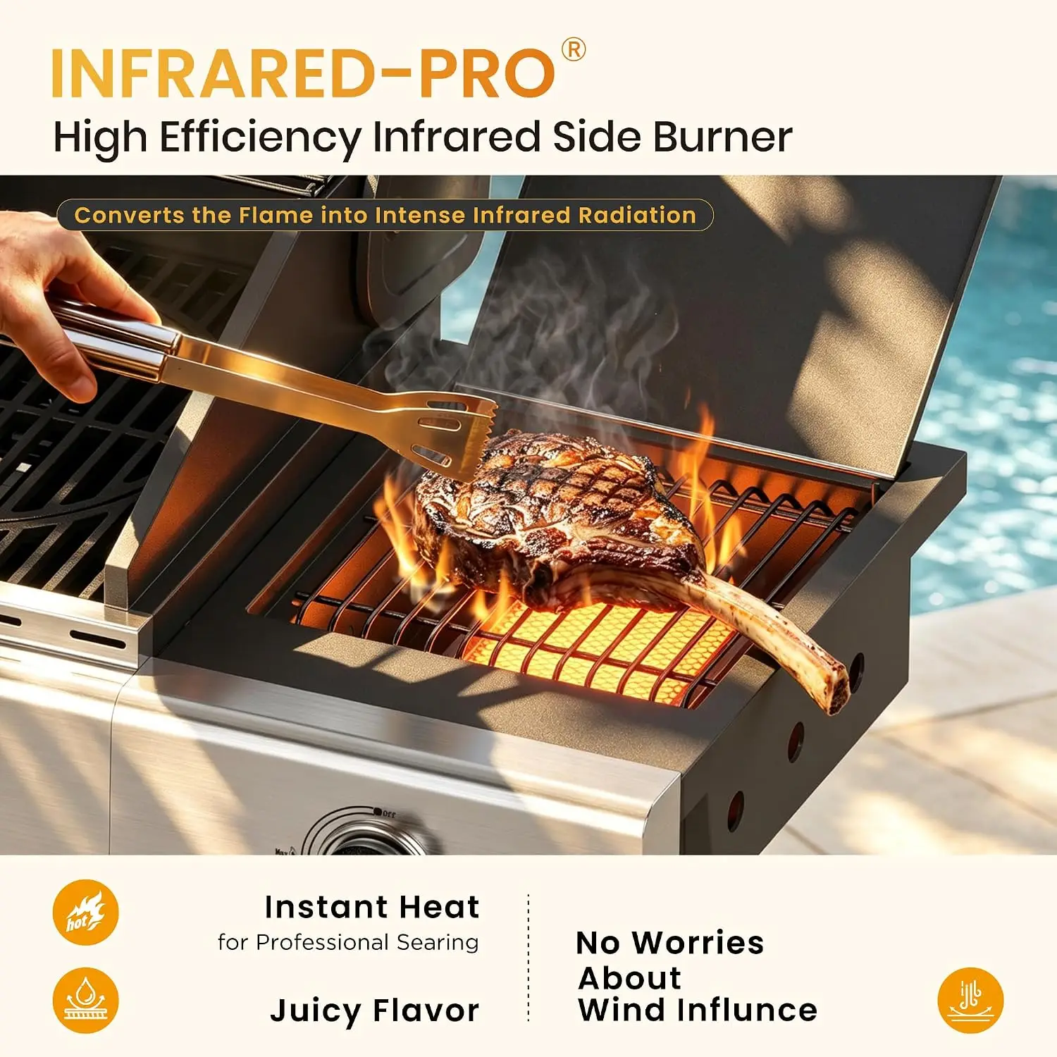 4 Burner Propane Gas BBQ Grills with Infrared Sear Burner, Custom - Image 5