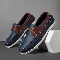 Men's Trendy Apron Toe Loafer Shoes, Slip On Comfy Non Slip For Outdoor Walking Traveling, Spring And Summer