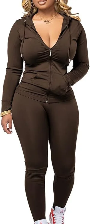 Women's Casual Sexy Long-sleeved Zipper Hooded Two-piece Sports Suit Europe and… - Image 4