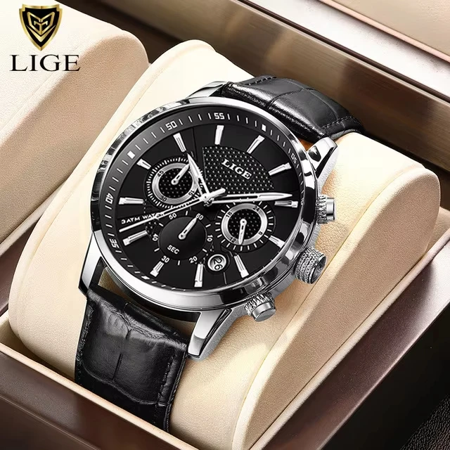2025 New Mens Watches LIGE Top Brand Luxury Leather Casual Quartz Watch Men's Sport Waterproof Clock Watch Relogio Masculino+Box - Image 7