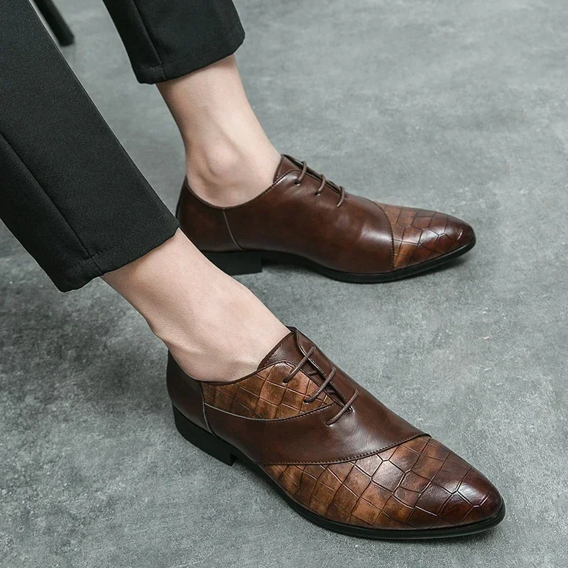 Luxury Leather Shoes for Men Brand Derby Shoes for Men Pointed Toe Lace-up Men's Formal Shoes Handmade Business Footwear 2024 - Image 2