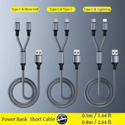 Knitting 2-in-1 Short Quick-Charge Cable (USB-A to Type-C/Micro USB) for Charging…