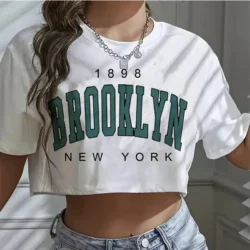 T Shirt Los Angeles Number 91 Brooklyn Graphic Round Neck Sports Crop T-shirt…