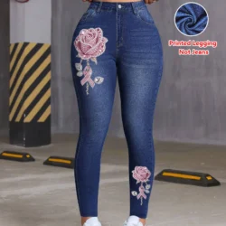 8451 [Printed Pants - Not Denim Fabric] Imitation Denim Leggings, Printed Leggings…