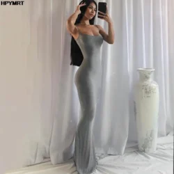 Satin Slip Sleeveless Backless Slim Sexy Maxi Dress 2022 Spring Women Party Y2K…