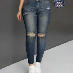 Women's Spring and Autumn Fashionable Faux Denim Printed Casual Leggings