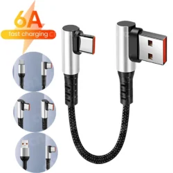 6A 90 Degree Short Cable Fast Charge 25CM 50CM USB Type C To Type C For Power Bank…