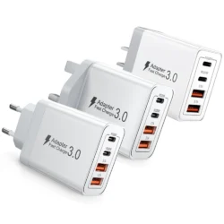 EU/UK/US/AU Wall Plug Multi-Port USB-C/USB-A Mobile Phone Charger, 40W Dual PD…