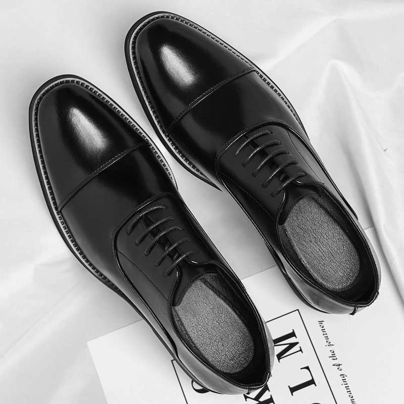 Mens Brown Gradient Leather Cap Toe Oxford Dress Shoes Lace Up Formal Business Office Work Daily Wear Comfortable Non Slip Shoes - Image 5