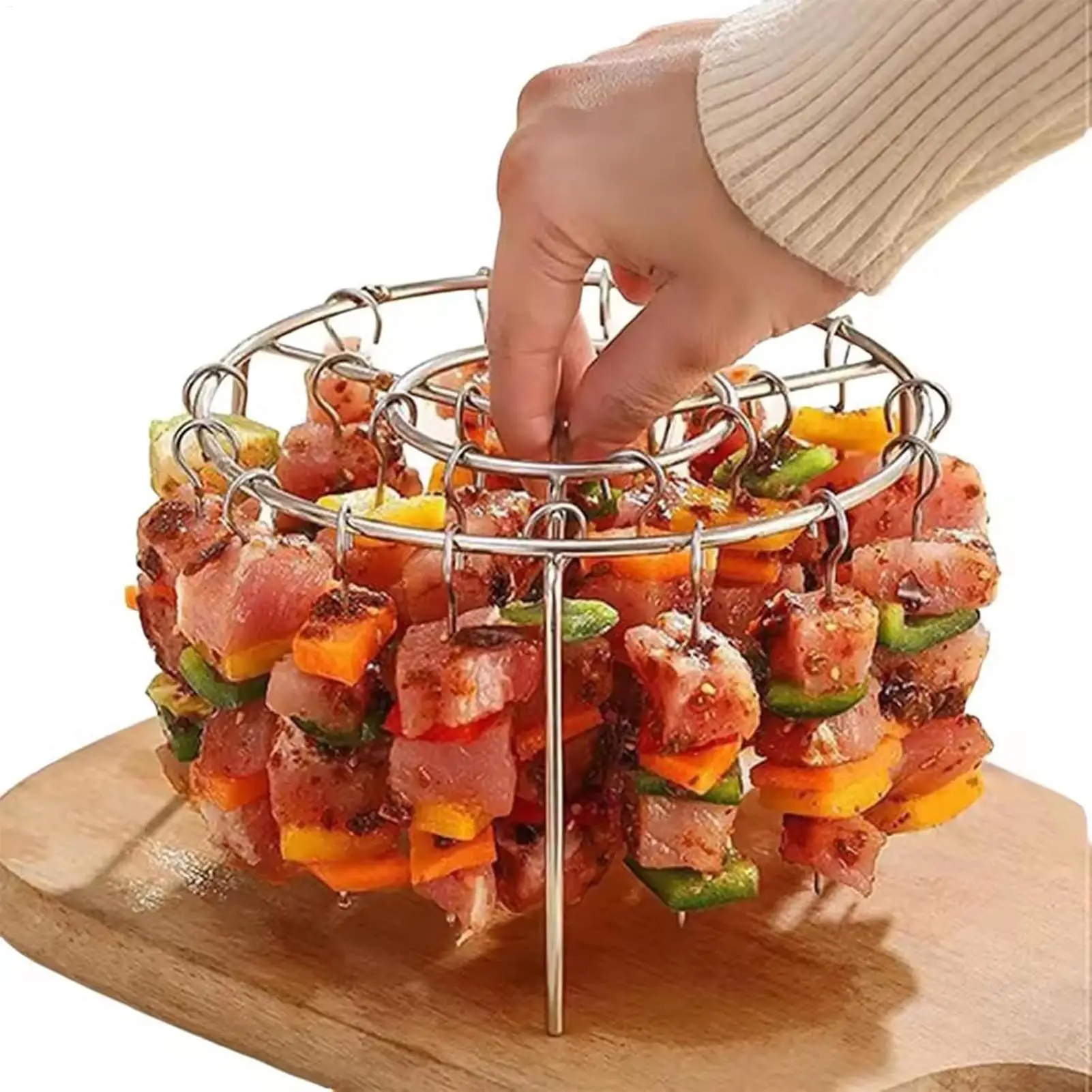 Portable Stainless Steel Air Fryer Grill Round with Grilled Skewers Hanging… - Image 21
