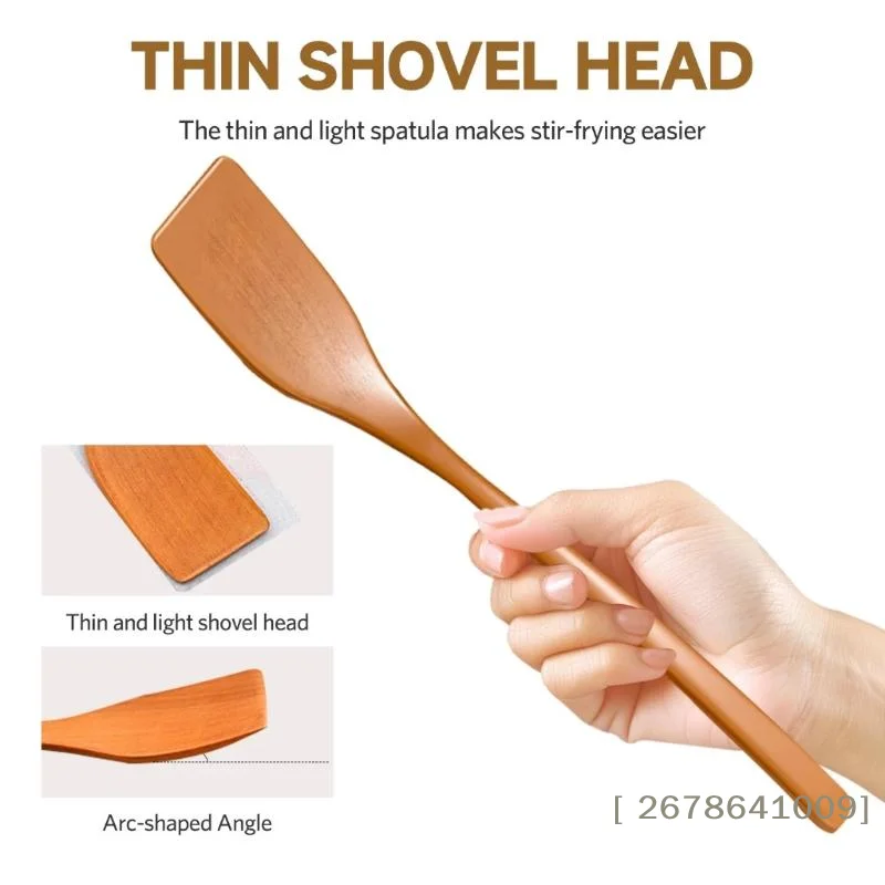 〔L〕Kitchen Utensils No Stick Wooden Spatula Premium High Heat Wooden Turner Sturdy… - Image 3