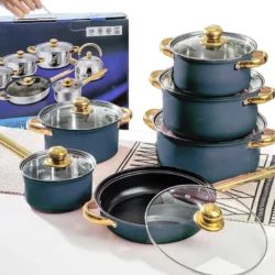 6-Piece Blue Non-Stick Cookware Set Stainless Steel Frying Pans Cooking Pots…