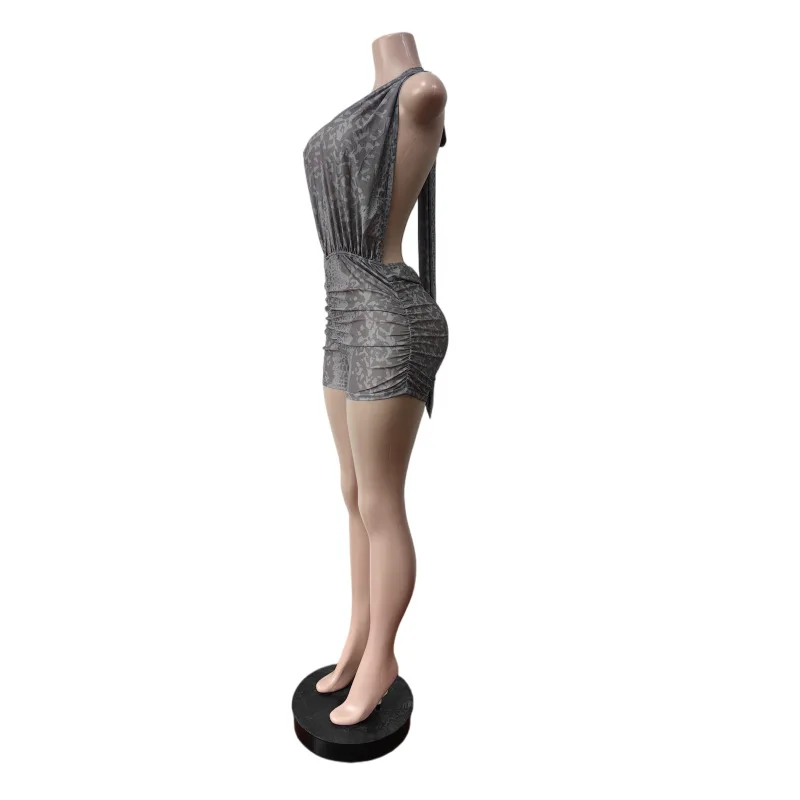 Summer Sexy Mesh Print Lace up Halter Backless Skinny Jumpsuits Women Baddies… - Image 12