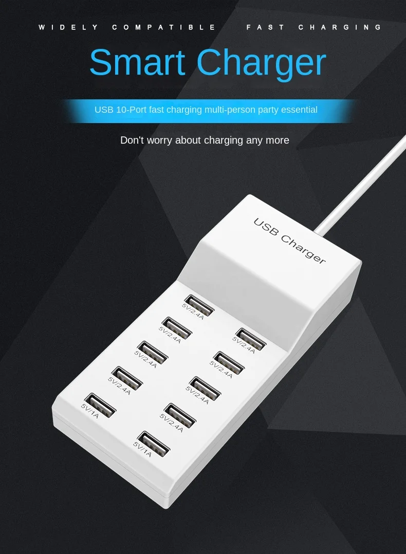 4/10-Ports USB Charging Station50W/10A Multi Port USB C Hub Charger for Cellphone… - Image 14