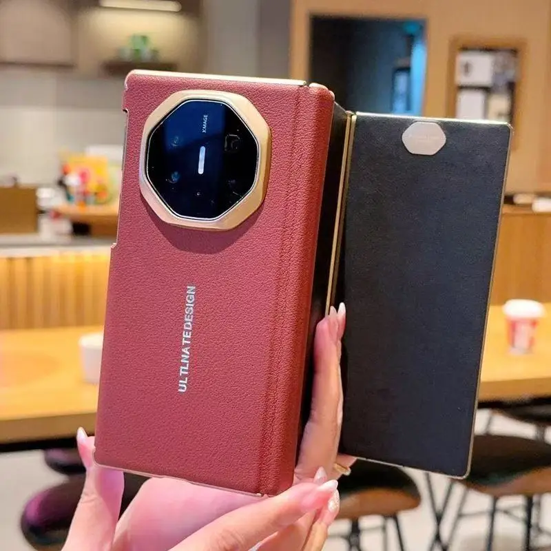 Luxury leather Suitable for Huawei Matext magnetic phone case with lychee pattern three Fold hard shellHuawei MateXTs phone case - Image 3