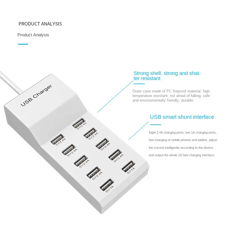 4/10-Ports USB Charging Station50W/10A Multi Port USB C Hub Charger for Cellphone… - Image 22