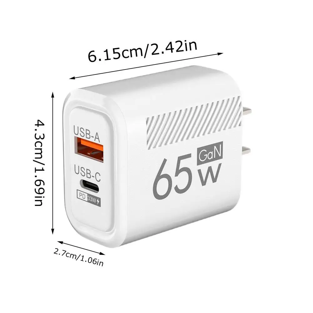 65W GaN Fast Charging USB Type C Charger US EU Plug PD 3.0 Quick Charge Travel… - Image 8