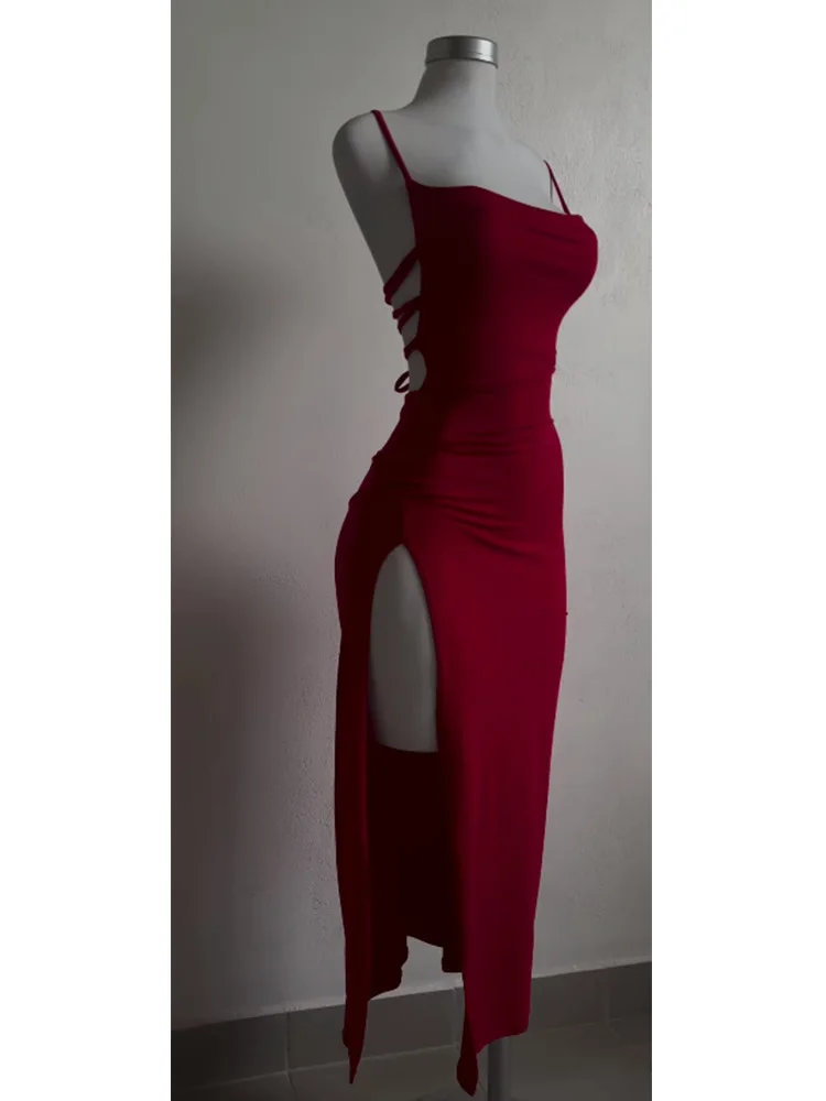 Sexy Backless Lace Up Long Dress Women Split Sleeveless Bodycon Party Club Evening… - Image 5