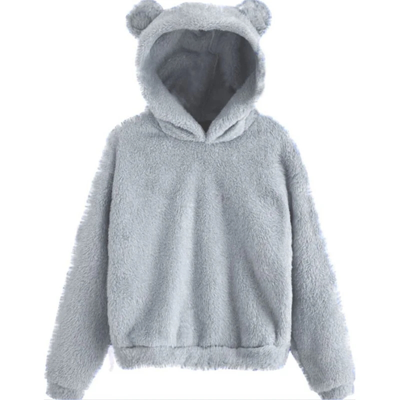Winter Korean Fashion Bear Ears Cute Loose Hoodie Fluffy Hooded Warm Sweatshirt… - Image 12