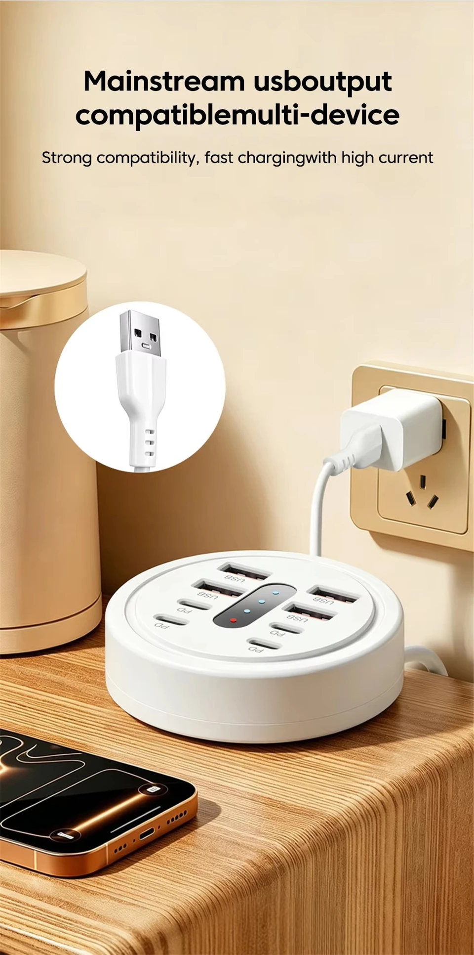 66W Multi Port USB Charging Station 4 QC Fast Charge USB-A 4 Type-C Ports Desktop… - Image 10