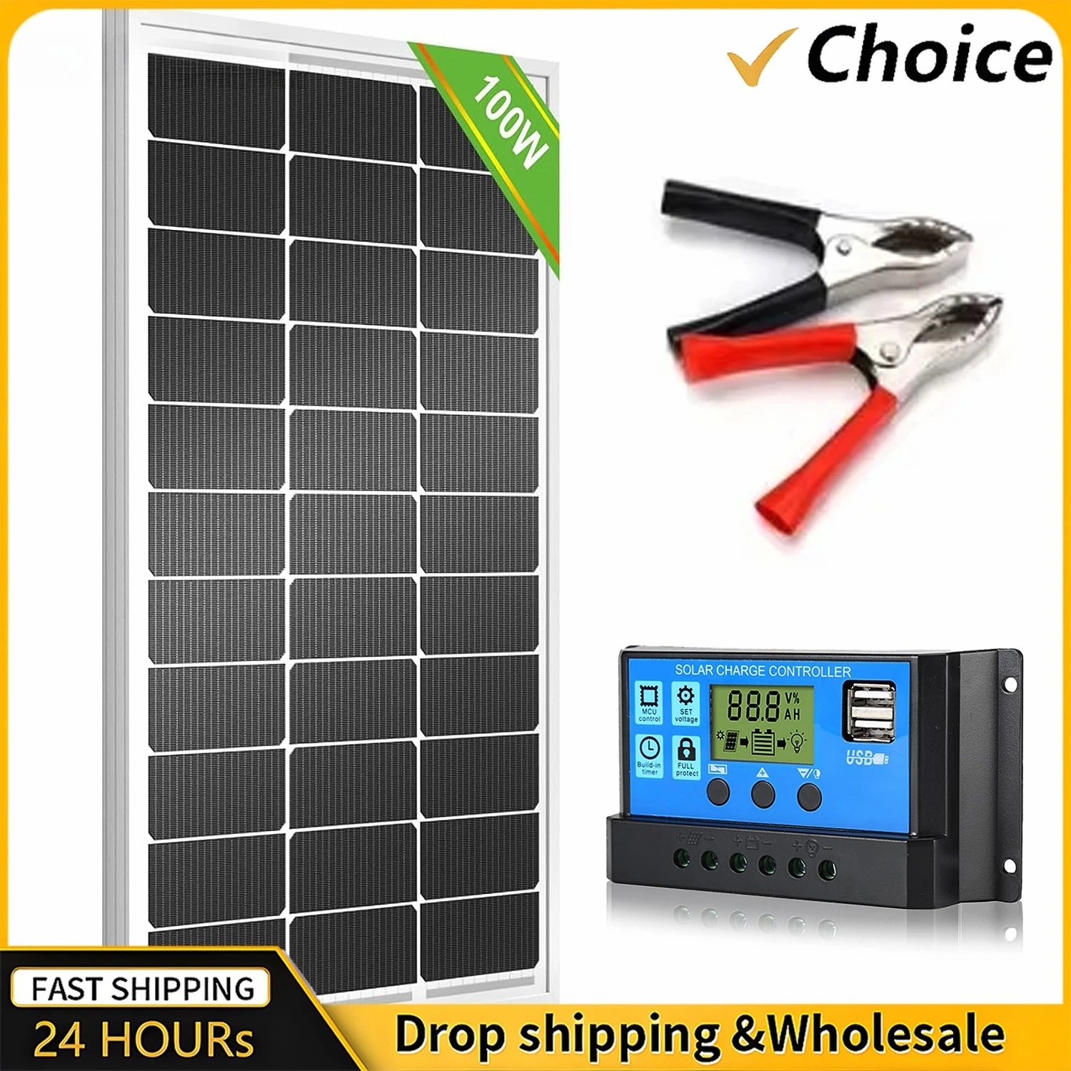 100A Solar Panel Kit Complete12V Polycrystalline Power Portable Outdoor…