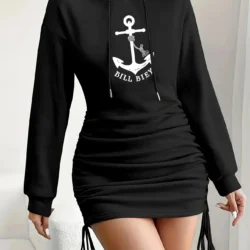 Women's Casual Elegant Hooded Dress Autumn Winter Long Sleeved Waist Cinching Mini…
