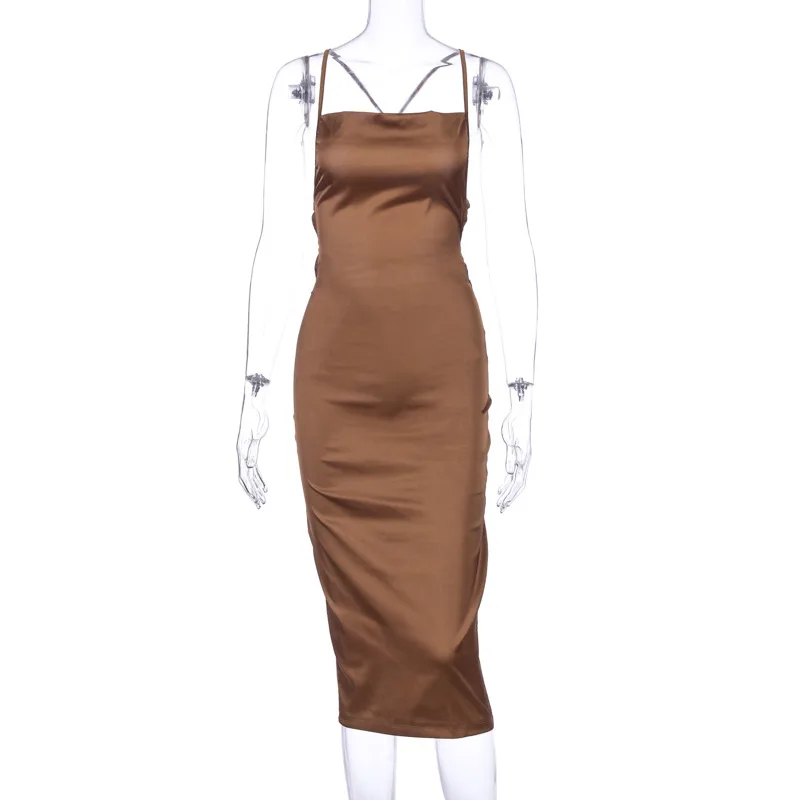 2024 Summer Women's Elegant Party Sexy Lace Up Nightclub Dress Satin Long Dress… - Image 10