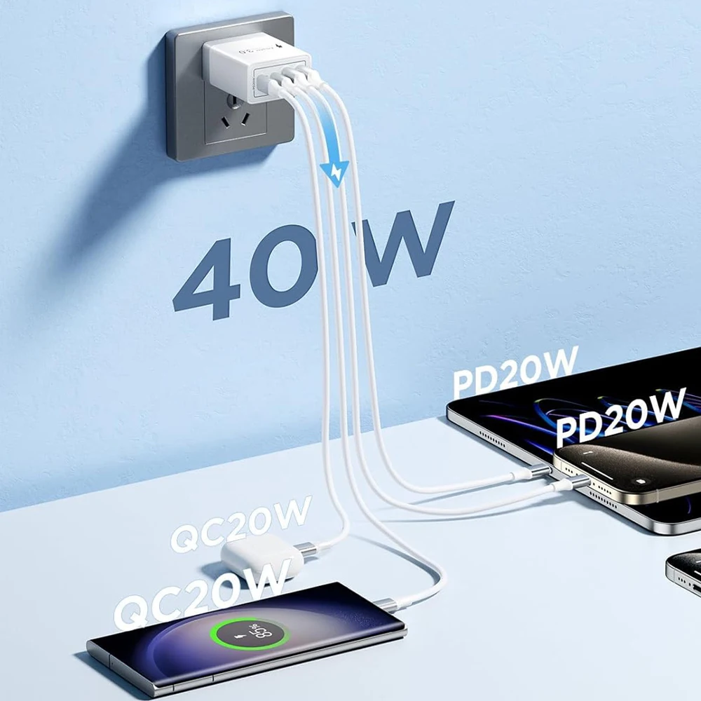AU Wall Plug Travel Chargers, Multi-Port USB-C/USB-A Mobile Phone Charger, 40W PD… - Image 2
