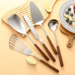 5PCS 304 Stainless steel and Nature Wood Kitchenware Cooking Utensils Set Kitchen…