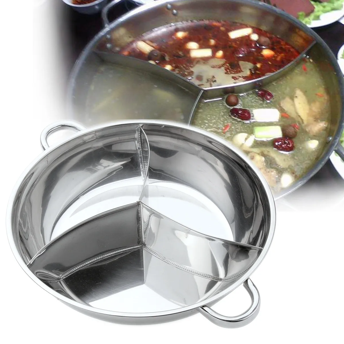 34cm Stainless Steel Hot Pot Three Divided Cookware Induction Little Sheep Pot Hot…