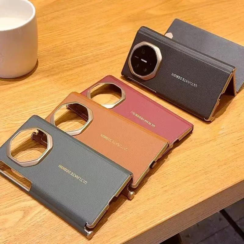 Luxury leather Suitable for Huawei Matext magnetic phone case with lychee pattern three Fold hard shellHuawei MateXTs phone case - Image 6