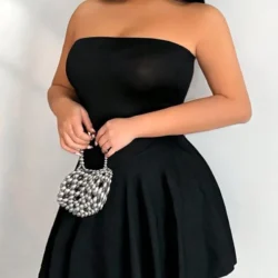 Spicy Girl Strapless Sleeveless Waist Cinching Short Dress Big Swing Skirt Slim…