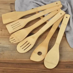 6Pcs/1Pc Wooden Utensils, Wooden Spoons for Cooking Bamboo Utensil Set, Apartment…