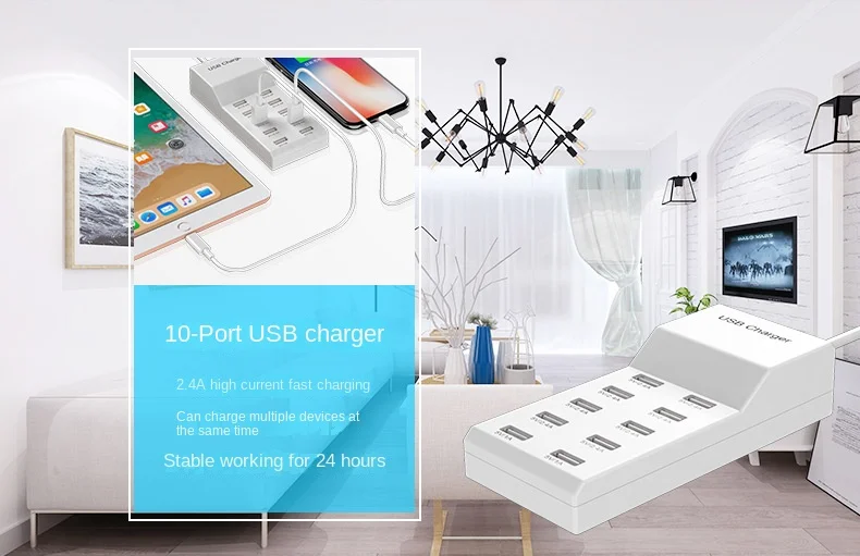 4/10-Ports USB Charging Station50W/10A Multi Port USB C Hub Charger for Cellphone… - Image 17