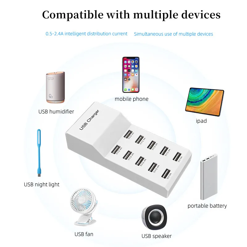 4/10-Ports USB Charging Station50W/10A Multi Port USB C Hub Charger for Cellphone… - Image 20