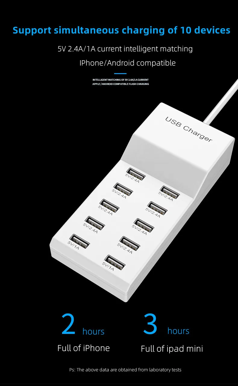 4/10-Ports USB Charging Station50W/10A Multi Port USB C Hub Charger for Cellphone… - Image 18