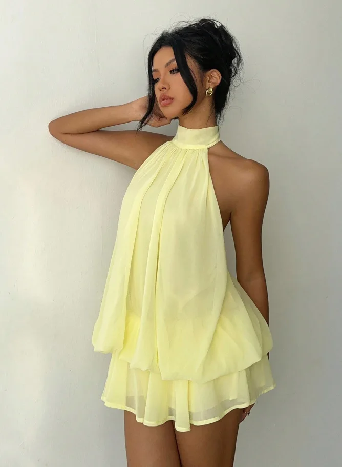 Women's Vacation Slim Fit Fashion Sexy Backless Halter Tie Waist Versatile Solid… - Image 12