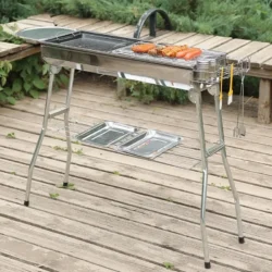Outdoor Stainless Steel Charcoal Grill Large Size Barbecue Tool Portable Free…